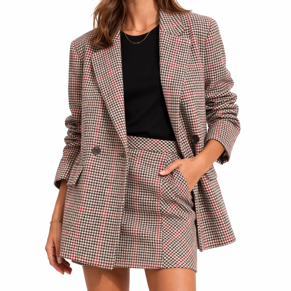 H&M Double-Breasted Plaid Blazer – Size 2